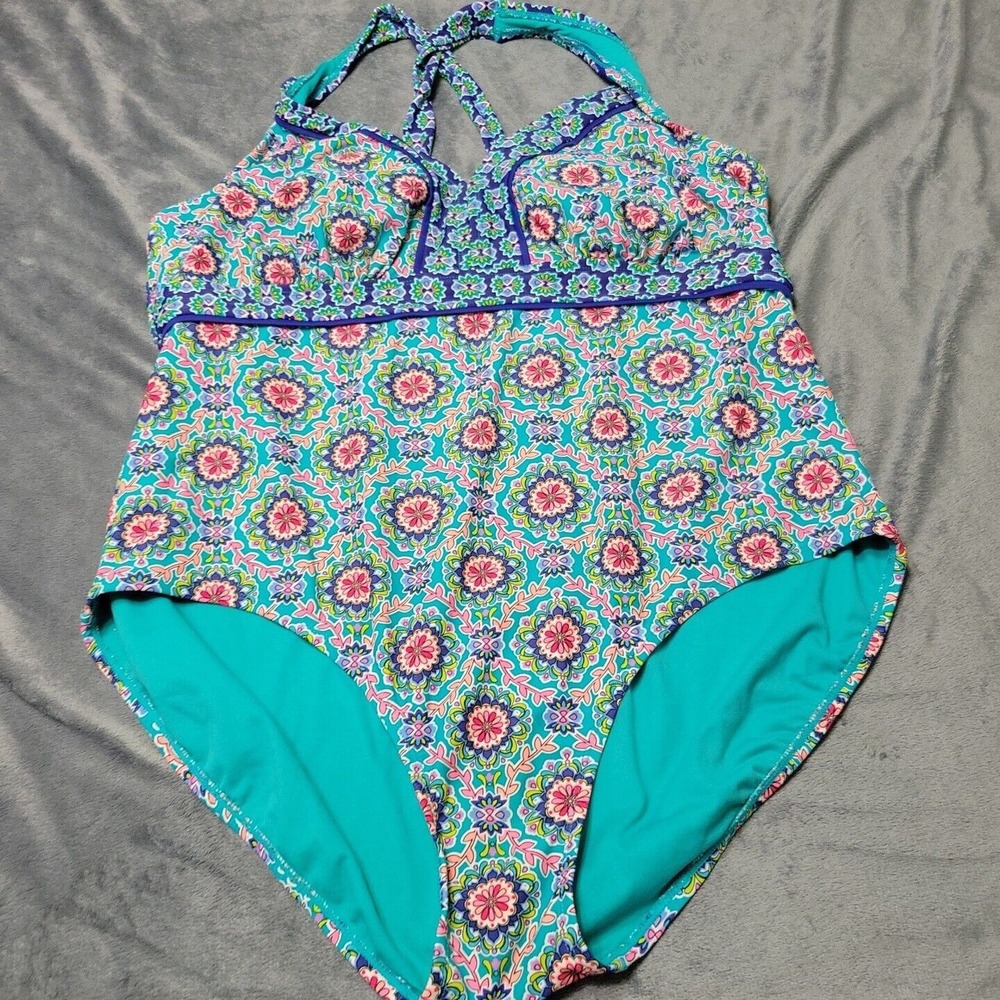 Catalina Swimsuit Womens 3X Swim One Piece Blue Floral Comfort Stretch Vacation